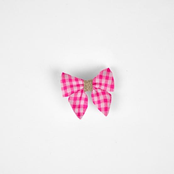 Barrette Mini Noeud Papillon vichy rose fluo