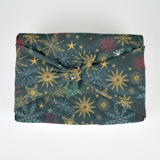 Furoshiki grand 73 x 73 cm ex2556 noel étoile de noel or vert bleu