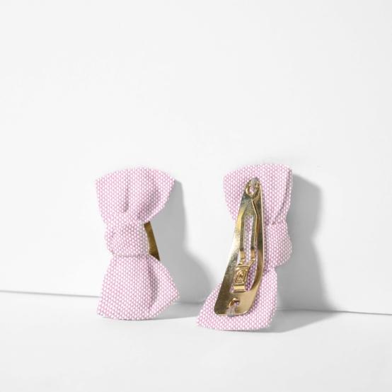 Barrettes clic-clac petits noeuds oxford rose