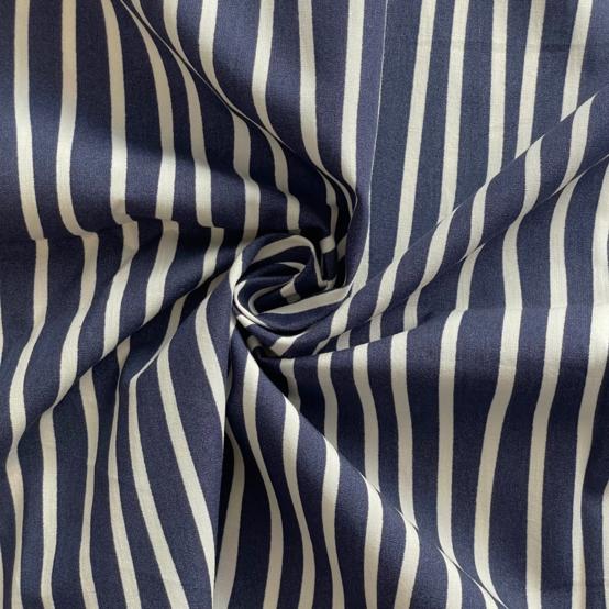 Tissu coton au mètre rayé ivoire marine