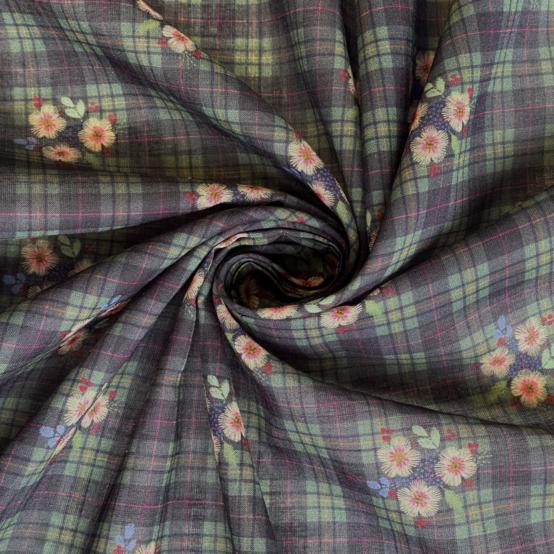 Tissu voile tartan fleuri
