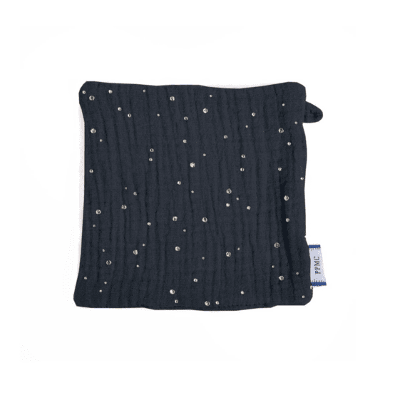 Carré Démaquillant Lavable gaze pois or marine
