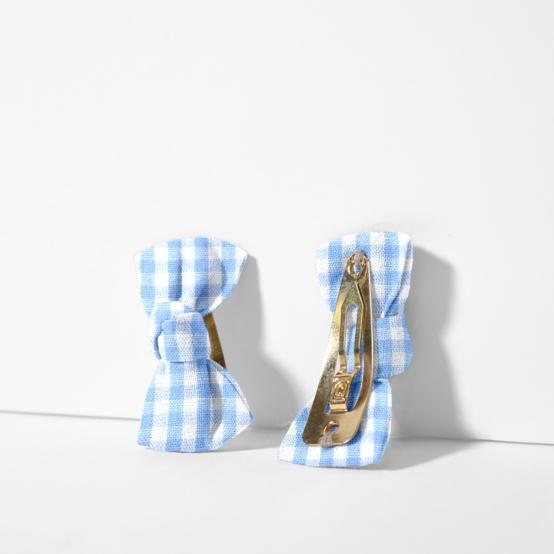 Barrettes clic-clac petits noeuds vichy ciel