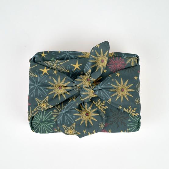 Furoshiki moyen 48 x 48 cm ex2556 noel étoile de noel or vert bleu