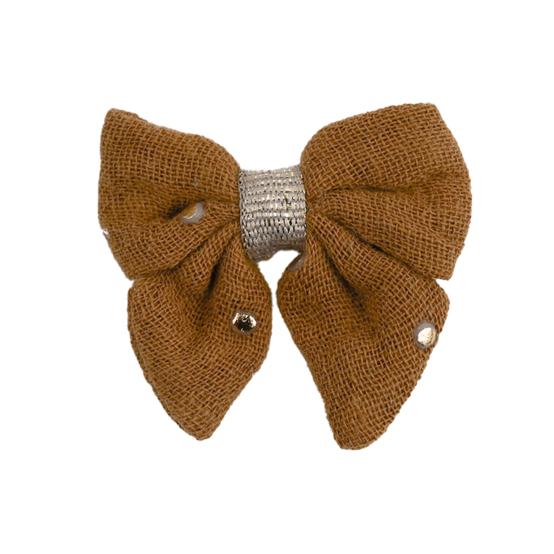 Barrette Mini Noeud Papillon gaze pois or caramel