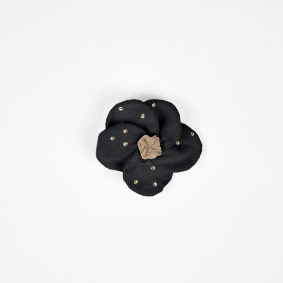 Petite Barrette Pétales de Fleur gaze pois or noir