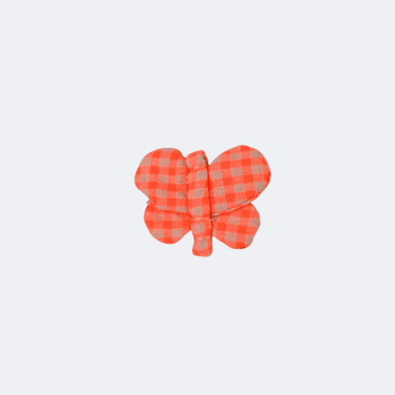 Barrette petit papillon vichy orange fluo