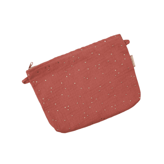 Mini pochette tissu gaze pois or rose blush