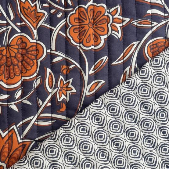 Tissu matelassé ex2610 indienne marine caramel matelassée