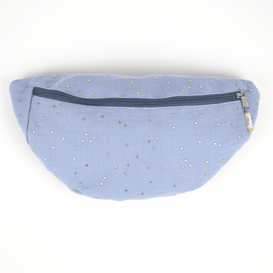 Petit sac banane gaze pois or bleu baltique