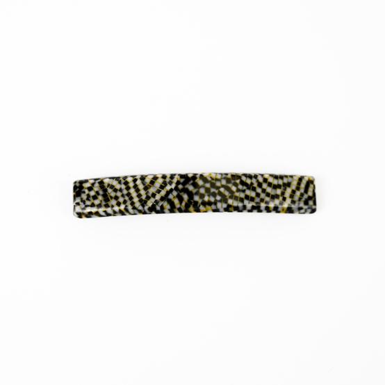Barrette rectangle moyenne damier noir or