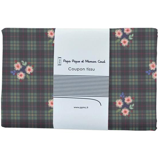 Coupon tissu 1 m tartan fleuri