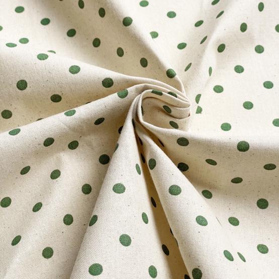 Tissu coton au mètre ex2656 pois écru vert