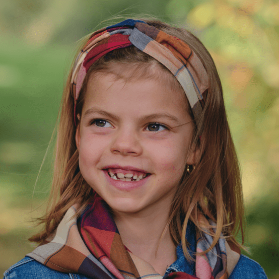 Bandeau croisé enfant tartan lurex rubis