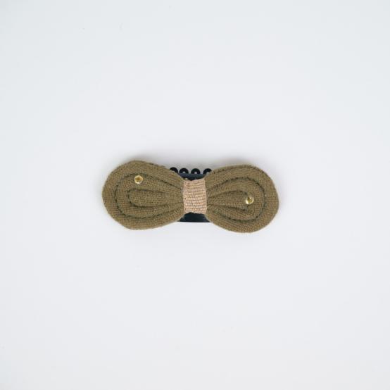Barrette Noeud Anti-Glisse gaze pois or kaki
