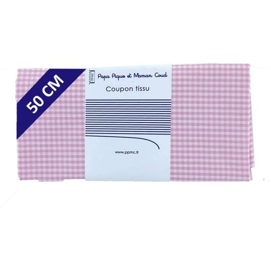 Coupon tissu 50 cm vichy rose