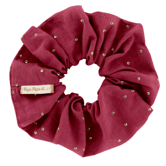 Chouchou gaze pois or grenat