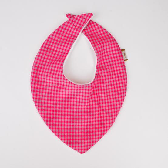 Bavoir bandana vichy rose fluo