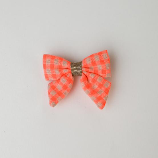 Barrette Mini Noeud Papillon vichy orange fluo