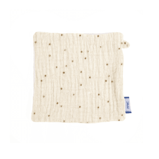 Carré Démaquillant Lavable gaze pois or écru