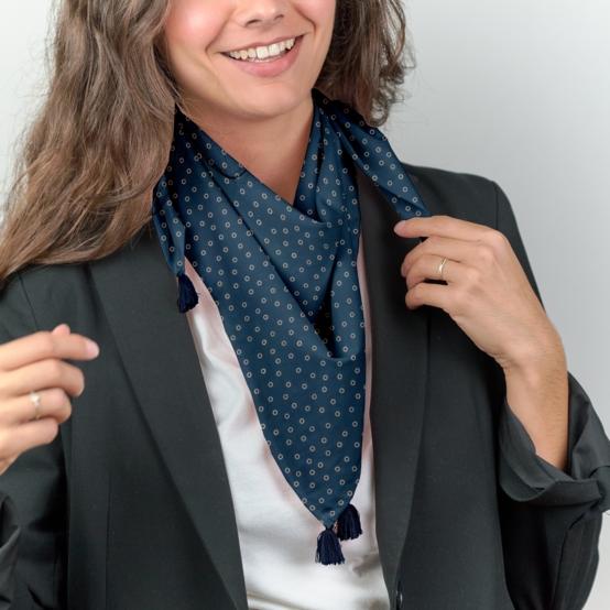 Petit foulard pompon bulle bronze marine