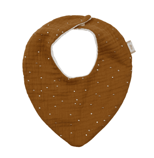 Bavoir bandana gaze pois or caramel