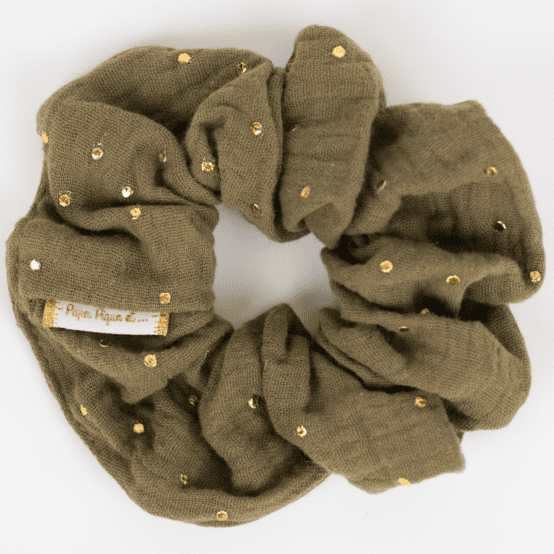 Chouchou gaze pois or kaki