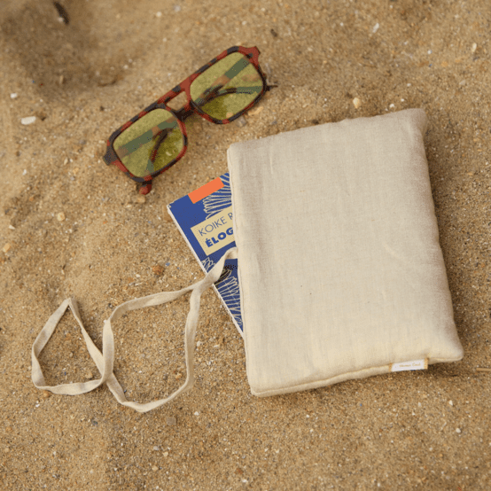 Petite pochette à livre ou liseuse lin doré