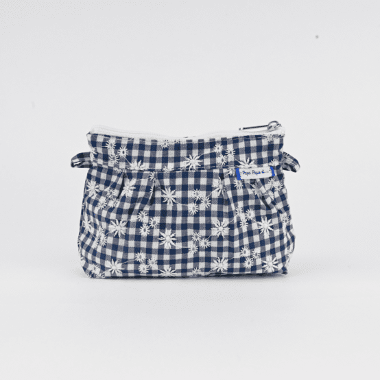 Mini pochette plissée vichy brodé marine