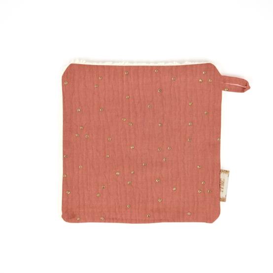 Carré Démaquillant Lavable gaze pois or rose blush