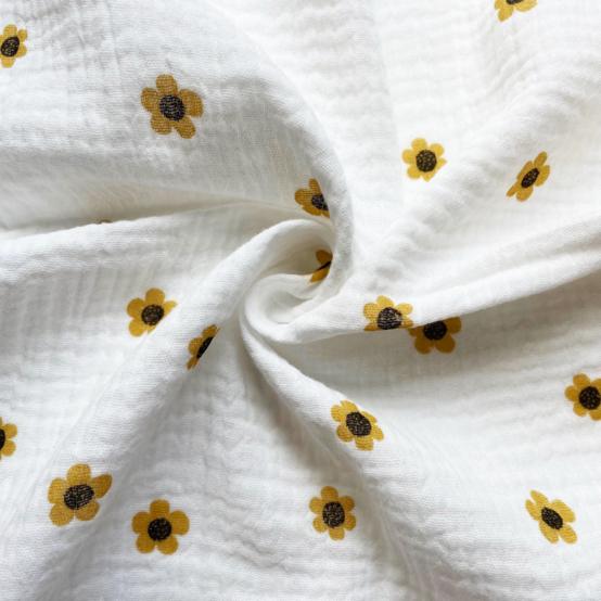 Tissu ex2517 double gaze blanche bouton d'or