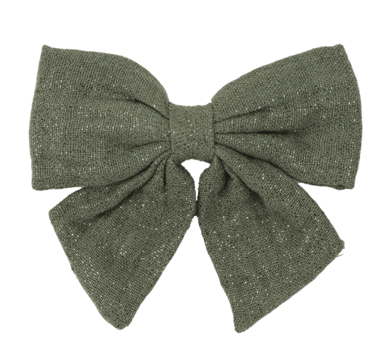 Barrette noeud papillon gaze pailletée kaki