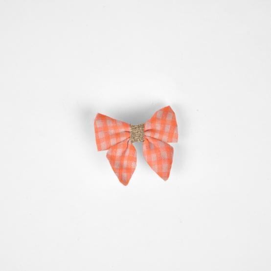 Barrette Mini Noeud Papillon vichy orange fluo