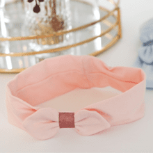 Bandeau jersey bébé noeud rose poudré