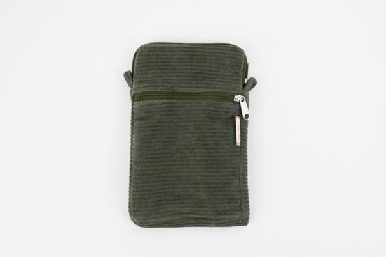 Pochette téléphone matelassée velours côtelé kaki