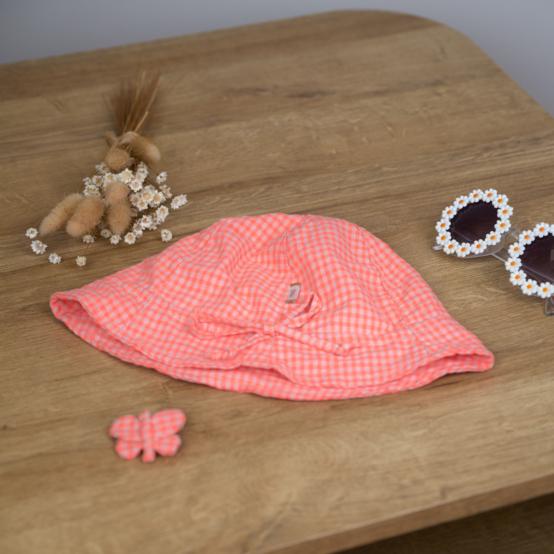 Chapeau soleil charlotte vichy orange fluo
