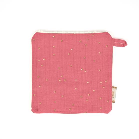 Carré Démaquillant Lavable gaze pois or rose sorbet