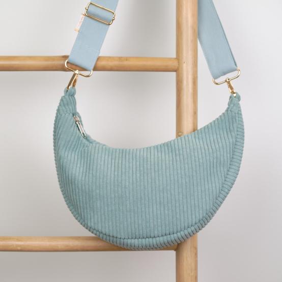 Sac demi lune petit  velours côtelé lichen