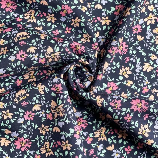 Tissu coton au mètre ex2663 fleuri peps marine
