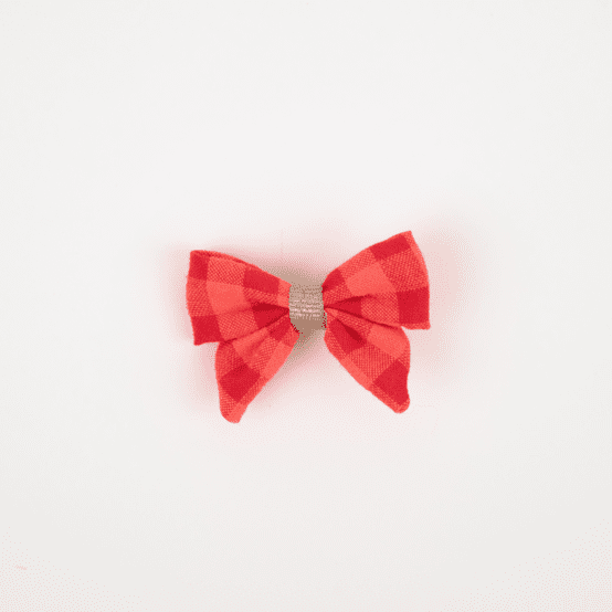 Barrette Mini Noeud Papillon vichy rouge corail