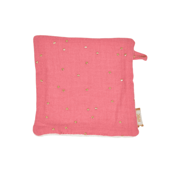 Carré Démaquillant Lavable gaze pois or rose sorbet