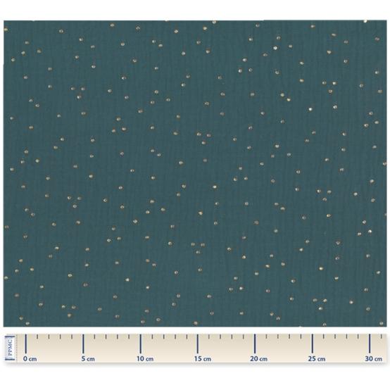 Tissu gaze pois or vert canard