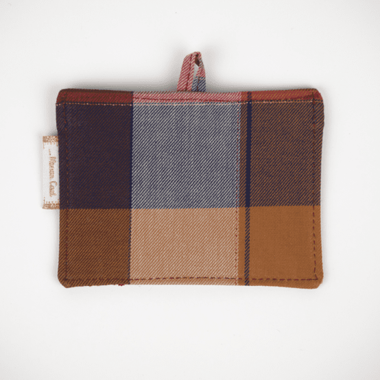 Porte badge tartan lurex rubis