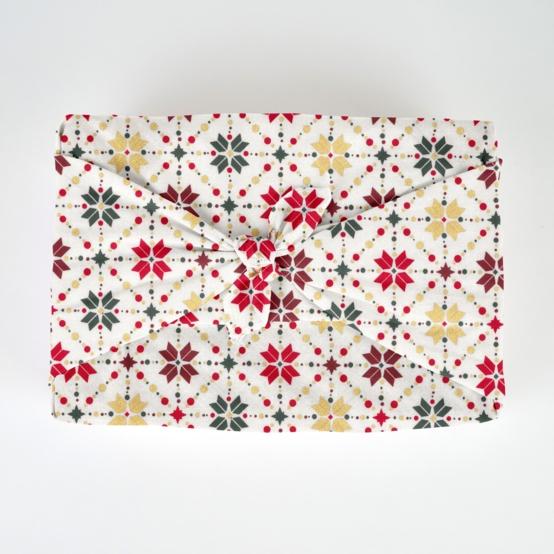 Furoshiki grand 73 x 73 cm ex2318 géometrique scandinave or écru