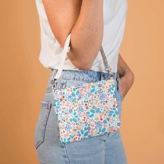 Pochette tissu champêtre bleuté