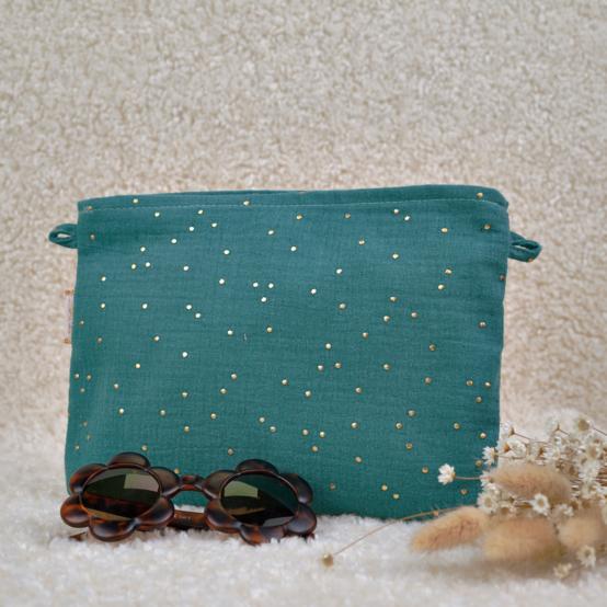 Pochette tissu gaze pois or eucalyptus