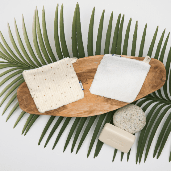 Carré Démaquillant Lavable gaze pois or écru