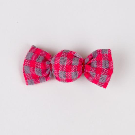 Petite barrette mini bonbon vichy rose fluo