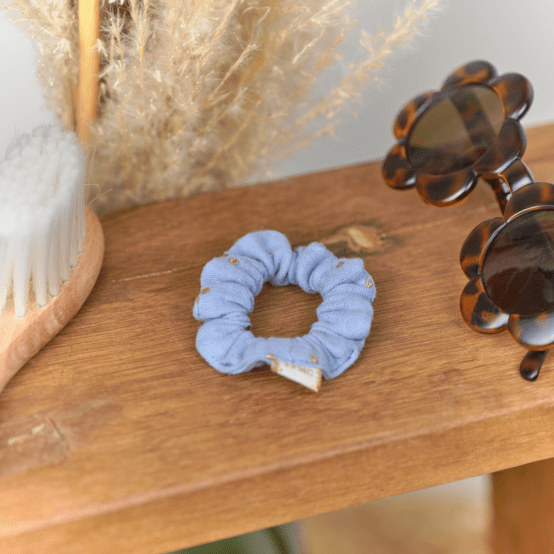 Mini Chouchou gaze pois or bleu baltique