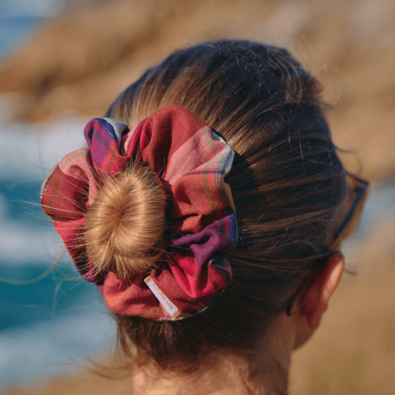 Chouchou tartan lurex rubis